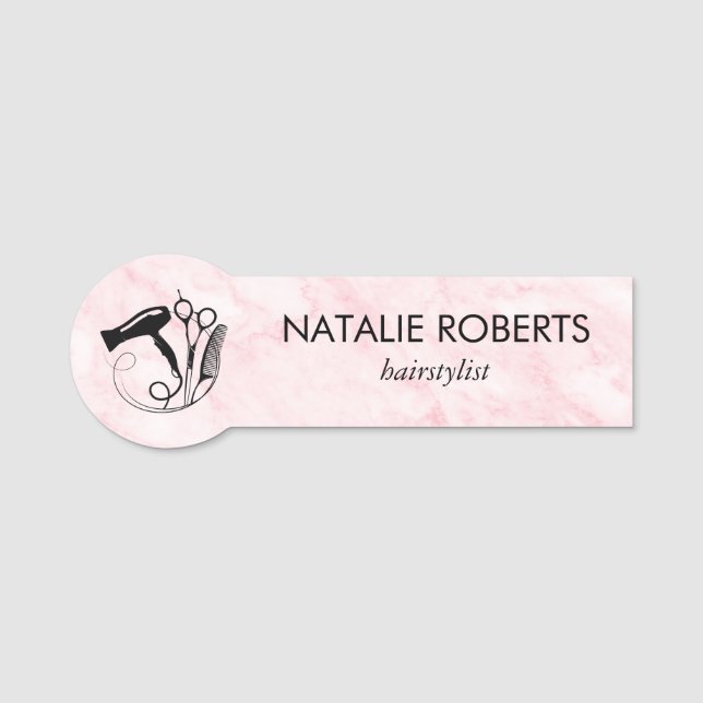 Porte-nom Salon de beauté en marbre rose (Devant)