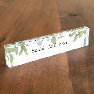 Porte-nom Salon de feuillage vert aquarelle