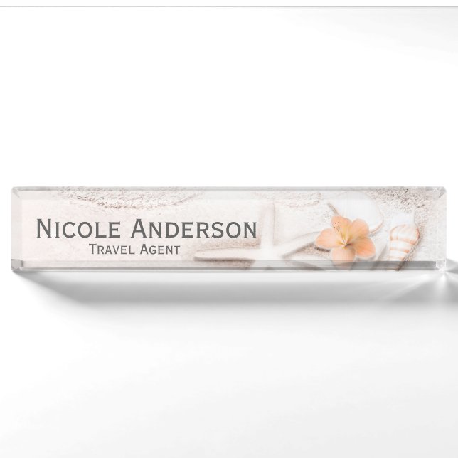 Porte-nom Sandy Beach Sea Shells Hibiscus Personnalisé (Devant)