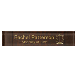 Porte-nom Scales de justice Avocat Cuir Brown rustique