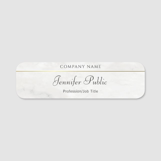 Porte-nom Script de calligraphie Modèle Gold Marbre blanc (Devant)