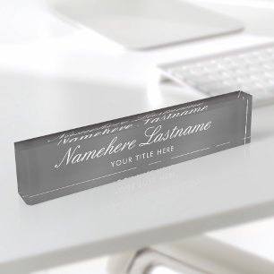 Porte-nom Script élégant gris foncé Simple minimaliste moder