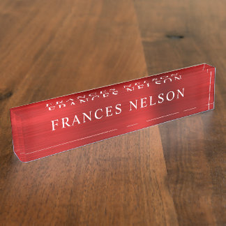 Porte-nom Serif métallisé rouge élégant