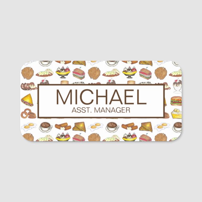 Porte-nom Serveur Classic Diner Restaurant Foods Manager (Devant)