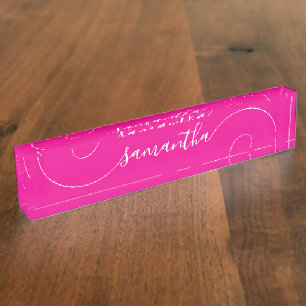 Porte-nom Signature Bouclée Rose Chaud et Blanc