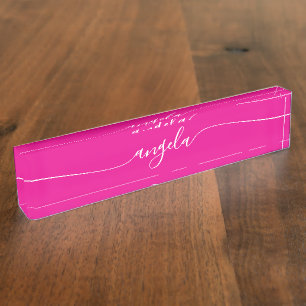 Porte-nom Signature Hot Pink et White Glam
