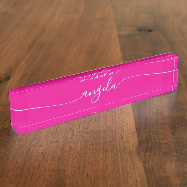 Porte-nom Signature Hot Pink et White Glam (Taille)