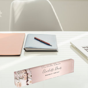 Porte-nom Signature moderne monogramme photo rose