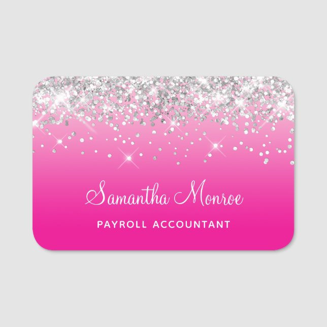 Porte-nom Silver Glitter Light and Hot Pink Ombre (Devant)