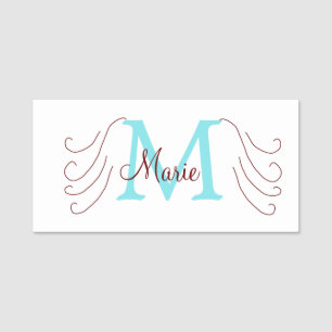 Porte-nom simple ajout de nom monogramme rose rouge jeton