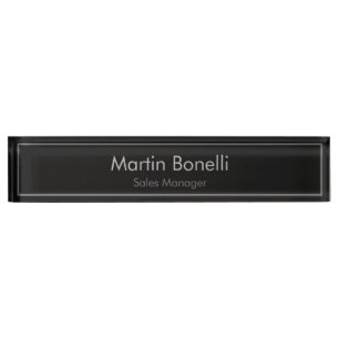 Porte-nom Simple Noir Gris Moderne Professionnel
