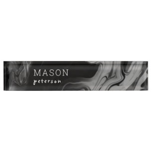 Porte-nom Simple noir liquide Marbre intime Personnalisé