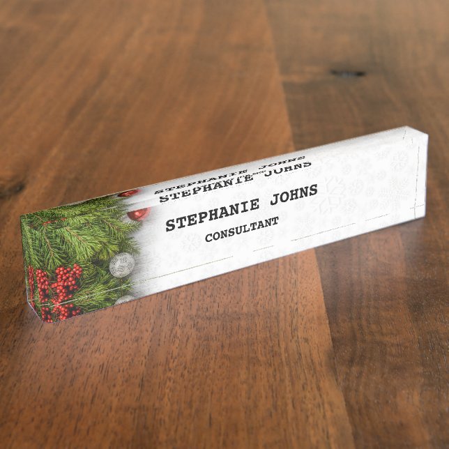 Porte-nom Snowflakes Winter Monogramme Nom Modèles White (Taille)