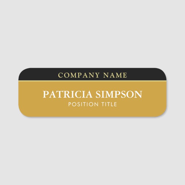 Porte-nom Solde noir or ocre et charbon de bois (Devant)