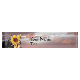 PORTE-NOM SOLEIL ET COUCHER DE SOLEIL ÉTÉ AVEC NUAGES ROSES