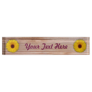 Porte-nom Souci de tournesol sur les conseils en bois