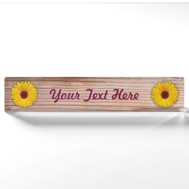 Porte-nom Souci de tournesol sur les conseils en bois (Devant)