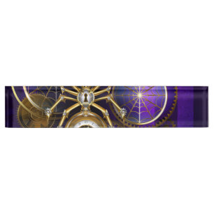 Porte-nom Spider Steampunk sur Arrière - plan pourpre