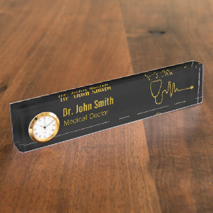 Porte-nom Stéthoscope en or ECG onde ligne EKG médicale luxe