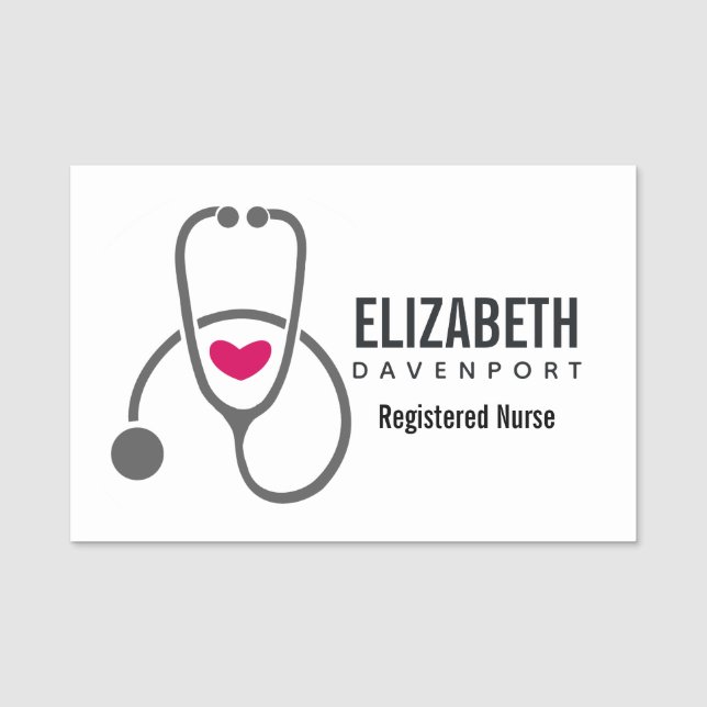 Porte-nom Stethoscope en soins infirmiers gris simple avec c (Devant)