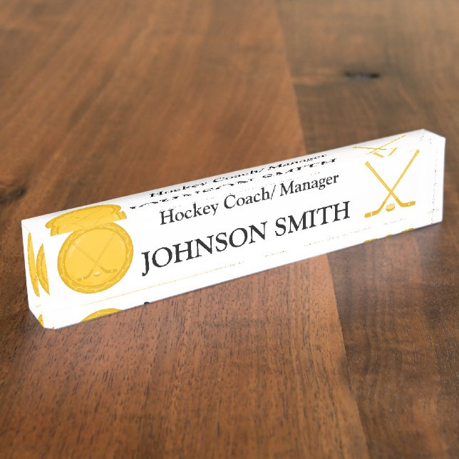 Porte-nom Sticks de hockey en or et canette Customisée (Taille)
