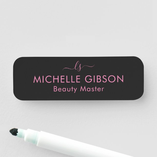 Porte-nom Studio de beauté professionnel Monogram Rose Noir (En situation)