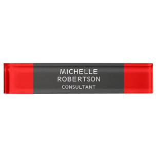 Porte-nom Style gris rouge minimaliste moderne
