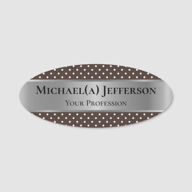 Porte-nom Style mode Brown foncé Pointe Polka & Silver de lu (Devant)
