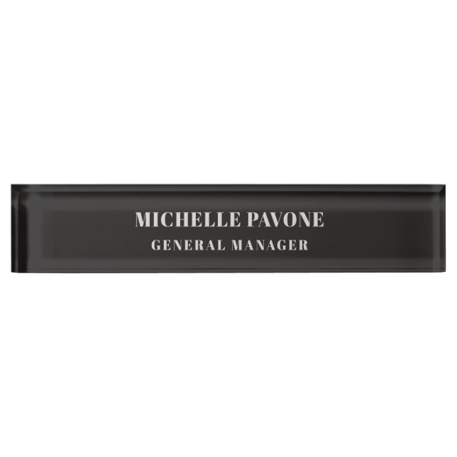 Porte-nom Stylish Black & Grey Simple Plain Professional (Devant)