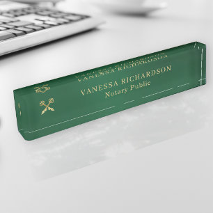Porte-nom Stylo classique Vert & Or professionnel Notaire