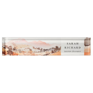 Porte-nom Sutle Blush Orange Aquarelle Bois Montagne