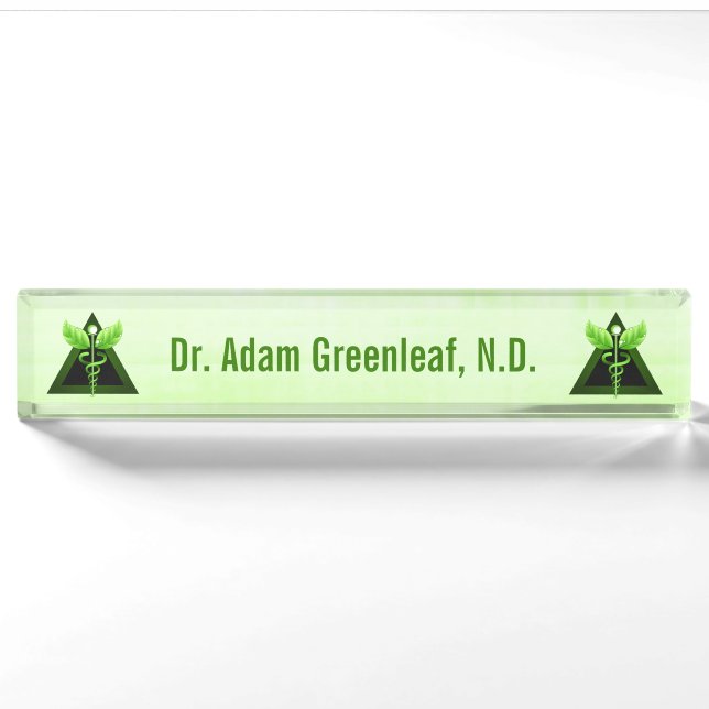 Porte-nom Symbole de médecine alternative Light Green Caduce (Devant)