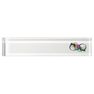 Porte-nom Symbole d'infini avec Rose arc-en-ciel