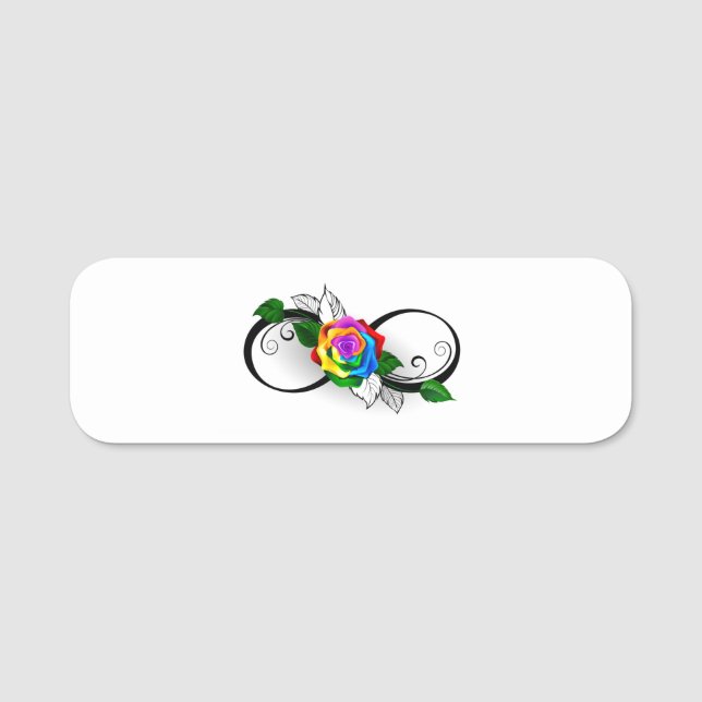 Porte-nom Symbole d'infini avec Rose arc-en-ciel (Devant)
