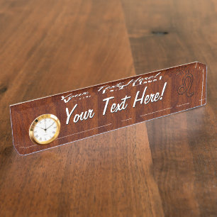 Porte-nom Symbole Leo Zodiac en bois de mahogany