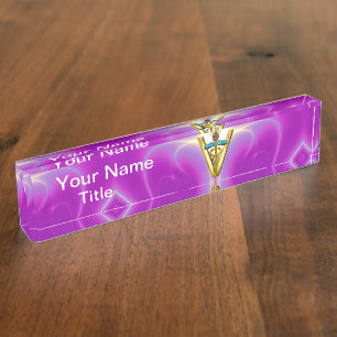 Porte-nom SYMBOLE VÉTÉRINAIRE DE GOLDEN CADUCEUS Pink Fuch