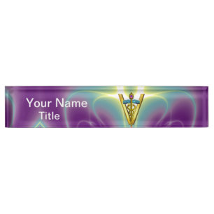 Porte-nom SYMBOLE VÉTÉRINAIRE DE L'OR CADUCUS Turquoise vert