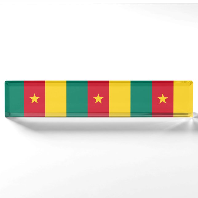 Porte-nom Table patriotique avec Drapeau du Cameroun (Devant)