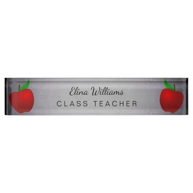 Porte-nom Tableau noir propre rouge d'Apple de professeur (Devant)