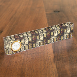Porte-nom Tache Brown et dorée, pièces rectangulaires sculpt