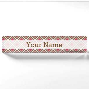 Porte-nom Taupe, Taupe Légère, Diamants Ikat Rose Chaud STay
