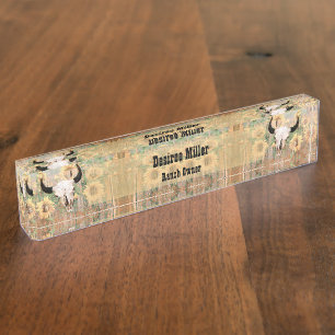 Porte-nom Taureau Rustique Ouest Taureau Tôlerie Tissu bois