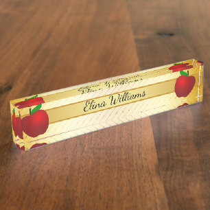 Porte-nom Teacher Red Apple Gold Classic Confetti