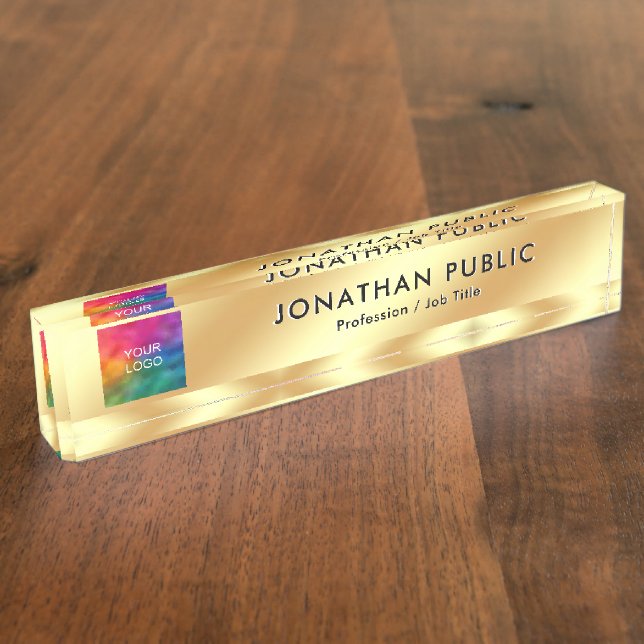 Porte-nom Téléchargez votre logo professionnel Elegant Gold (Taille)