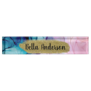 Porte-nom Tendance Glamour Moderne Élégant Rose Turquoise Ét