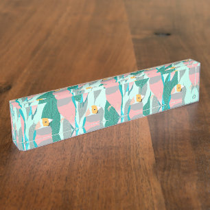 Porte-nom Tendance rose arc-en-ciel Finch Bird & Green Folia