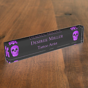 Porte-nom Tête de crâne gothique Neon violet noir Tatouage S