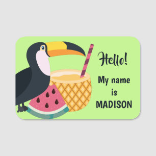 Porte-nom Texte et couleur personnalisés Illustration Toucan