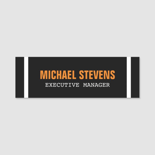 Porte-nom Texte Gras Noir Blanc Orange Style Votre Nom (Devant)