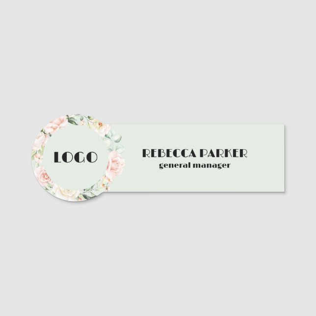 Porte-nom Texte personnalisé de la couronne de fleurs roses (Devant)